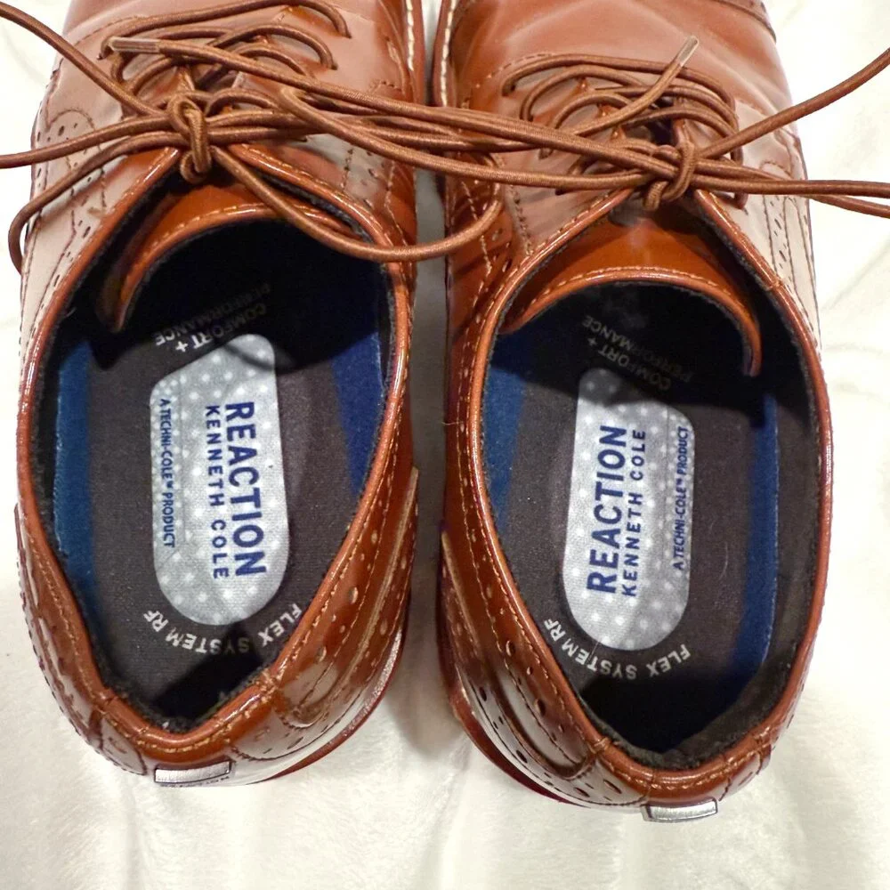 Kenneth Cole‎ Reaction Techni-Cole Comfort Cap Toe Brogue Brown Oxfords 7.5 EUC
